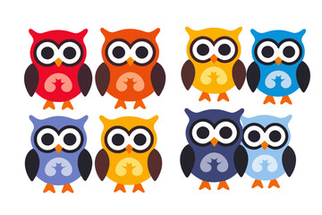 Obraz premium Colorful Owl Illustration-Cute Cartoon Owl Characters-Adorable Owl Clipart-Kids Room Decor-Nursery Art-Bright and Cheerful Owl Design-Ideal for Educational Resources-Festive Owl Pattern