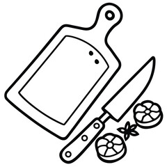 Cutting board knife and slices isolated on white background