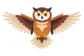 Cute Cartoon Owl Illustration- Flying Owl with Open Wings- Vector Image of Brown Owl for Kids- Animal Clipart- Owl Character Design