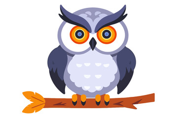 Fototapeta premium Cute Cartoon Owl Illustration- Whimsical Bird Art for Kids- Adorable Owl Sitting on a Branch- Vector Graphic for Educational Materials- Nighttime Animal Design