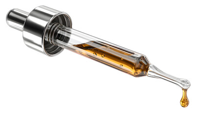 Amber liquid cosmetic pipette isolated on a transparent background