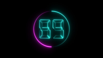 A circular illustration, and glowing digital neon number 89 illustration. on a black background. and creating a stunning illustration.4k illustration
