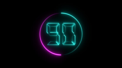 A circular illustration, and glowing digital neon number 90 illustration. on a black background. and creating a stunning illustration.4k illustration