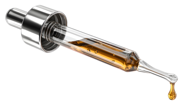 Amber liquid cosmetic pipette isolated on a transparent background