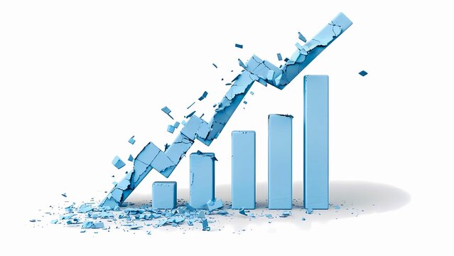 An upward trend graph breaking through barriers, symbolizing growth and success. The graph is shattered, implying overcoming obstacles.