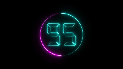 A circular illustration, and glowing digital neon number 95 illustration. on a black background. and creating a stunning illustration.4k illustration