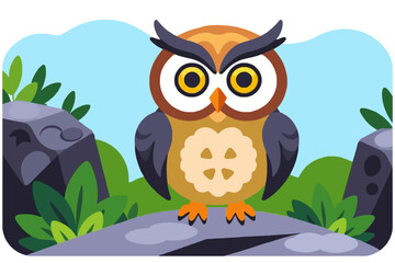 Fototapeta premium Cute Cartoon Owl Illustration-Adorable Wildlife Art for Kids-Colorful Owl Character Design in Nature-Playful Owl Vector Graphic for Children's Projects