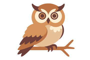 Fototapeta premium Cute Cartoon Owl Illustration-Brown Owl Perched on a Branch-Detailed Vector Image of a Wise Owl with Big Eyes-Perfect for Childrens Books or Educational Material