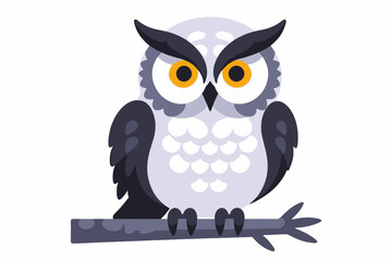 Naklejka premium Cute Cartoon Owl Illustration-Owl with Big Eyes Perched on a Branch-Funny Owl Design for Kids-Adorable Owl Vector Image-Owl Mascot Character-Owl Artwork