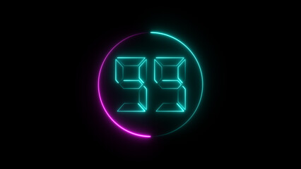 A circular illustration, and glowing digital neon number 99 illustration. on a black background. and creating a stunning illustration.4k illustration