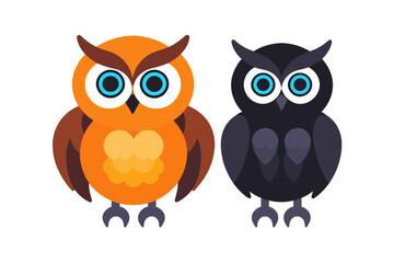 Fototapeta premium Cute Cartoon Owls- Orange Owl and Black Owl Illustration- Fun Owl Graphic for Kids- Educational Animal Clip Art- Vector Owl Design for Children