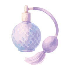 Elegant watercolor illustration of a vintage perfume bottle. Vector isolated on light background.

