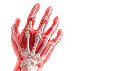 Naklejka premium Realistic 3d rendering of a human hand showcasing the intricate network of muscles and bones, set against a transparent background, providing a clear and detailed view of the anatomical structure