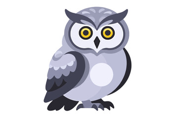 Fototapeta premium Cute Gray Owl Illustration- Cartoon Owl with Yellow Eyes- Wise Bird Graphic- Educational Animal Art- Digital Owl Clipart for Kids and Design Projects