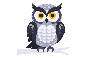 Fototapeta premium Cute Owl Illustration- Cartoon Owl with Big Eyes- Adorable Bird on a Branch- Whimsical Animal Art for Kids- Perfect for Storybooks and Educational Materials