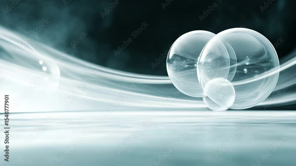 Poster Abstract Spheres of Light: This image showcases translucent spheres with captivating light effects and flowing lines, creating a sense of futuristic elegance and tranquility.