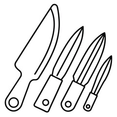 Set of four kitchen knives isolated on white background