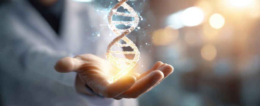 The DNA Helix Glowing in the Scientist's Hand, Symbolizing Genetic Innovation