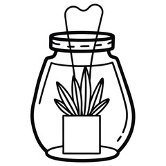 Plant in glass jar illustration isolated on white background