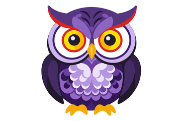 Fototapeta premium Cute Purple Cartoon Owl Illustration-Whimsical Owl Character with Big Yellow Eyes-Adorable Animal Clipart for Kids and Designs