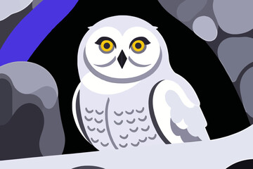 Naklejka premium Stylized Snowy Owl Illustration-Geometric Owl Design-Wildlife Art Print-Minimalist Bird Graphic-Modern Owl Decor-Animal Wall Art