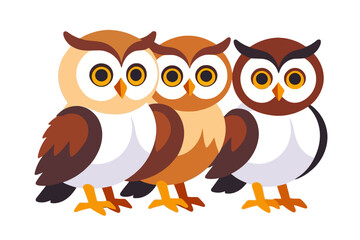 Naklejka premium Three Cute Cartoon Owls Illustration-Adorable Bird Clipart-Funny Owl Trio Vector Image-Childrens Illustration-Owl Lovers Gift Idea-Kids Room Decor