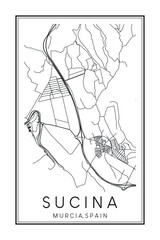 Hand drawn printable downtown road map poster of district SUCINA of the Spanish city of MURCIA on solid white background with city name