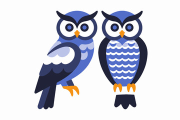 Obraz premium Two Cute Blue Owls on a Branch Vector Illustration- Adorable Cartoon Owls Design- Perfect for Kids Room Decor- Nature Inspired Clip Art- Owl Lovers Gift Idea