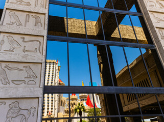 Reflection of Las Vegas Boulevard in Casino Windows, Las Vegas, Nevada, USA
