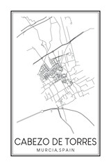 Hand drawn printable downtown road map poster of district CABEZO DE TORRES of the Spanish city of MURCIA on solid white background with city name