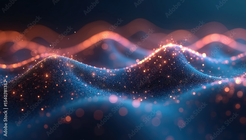 Aufkleber dynamic digital wave pattern with glowing nodes, data flow visualization. futuristic tech concept, v