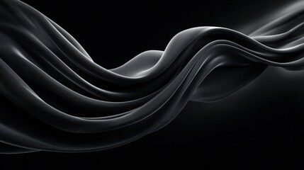 Elegant abstract image of flowing black silk with metallic sheen, smooth texture, and dynamic movement, creating luxurious and sophisticated visual impression