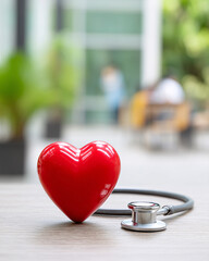 Red Heart and Stethoscope on Table