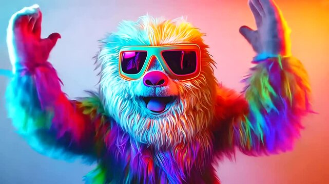 Colorful Funky Monkey with Sunglasses Dancing Joyfully
