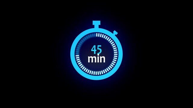 45 minute stopwatch icon isolated , 45 minute timer animation .