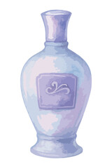 Elegant watercolor illustration of a vintage perfume bottle. Vector isolated on light background.

