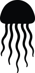 Silhouette jellyfish with tentacles black and white vector illustration