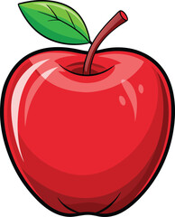 Red apple vector illustration: a fresh, ripe, and delicious fruit icon with a green leaf, symbolizing natural and healthy eating