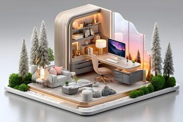 Minimal work desk with natural decor elements high resolution photo