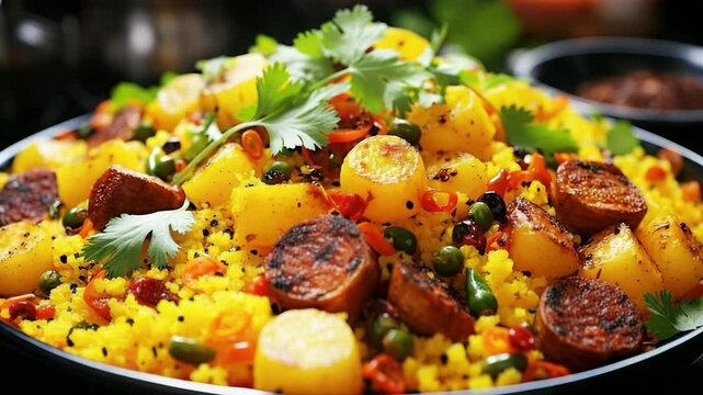 Authentic South American food: traditional couscous on a wooden table.