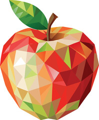 Red apple with a fresh green leaf, a healthy fruit vector illustration icon