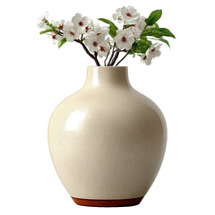 Still life of blossoms in a vase against a backdrop on transparent background