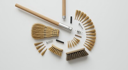 Assortment of brushes arranged in a circular pattern