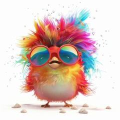 Spring bird with colorful feathers enjoying the warm sun on the beach, offering a refreshing vibe for resort-goers.