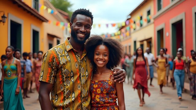 Black Father and Daughter in Peaceful Juneteenth Watercolor Parade