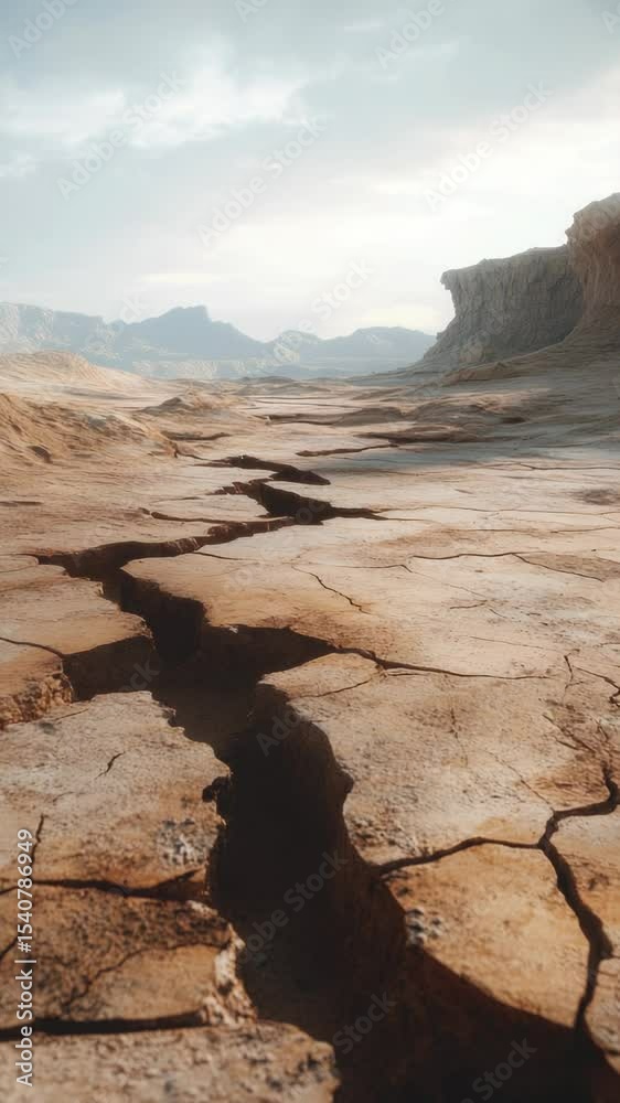 Aufkleber a massive crack in the middle of the desert with vast sand dunes and rock formations
