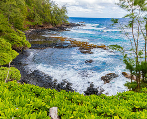 The Rugged Shoreline of Kaihalulu Bay, Hana, Maui, Hawaii, USA