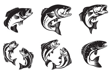 Fototapeta premium Set of Black and White Fish Silhouettes