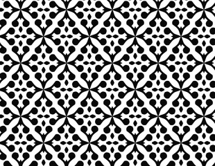 Black and White Seamless Geometric Floral Pattern