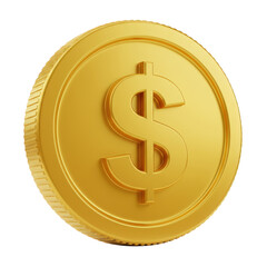 Gold dollar coin isolated on transparent background